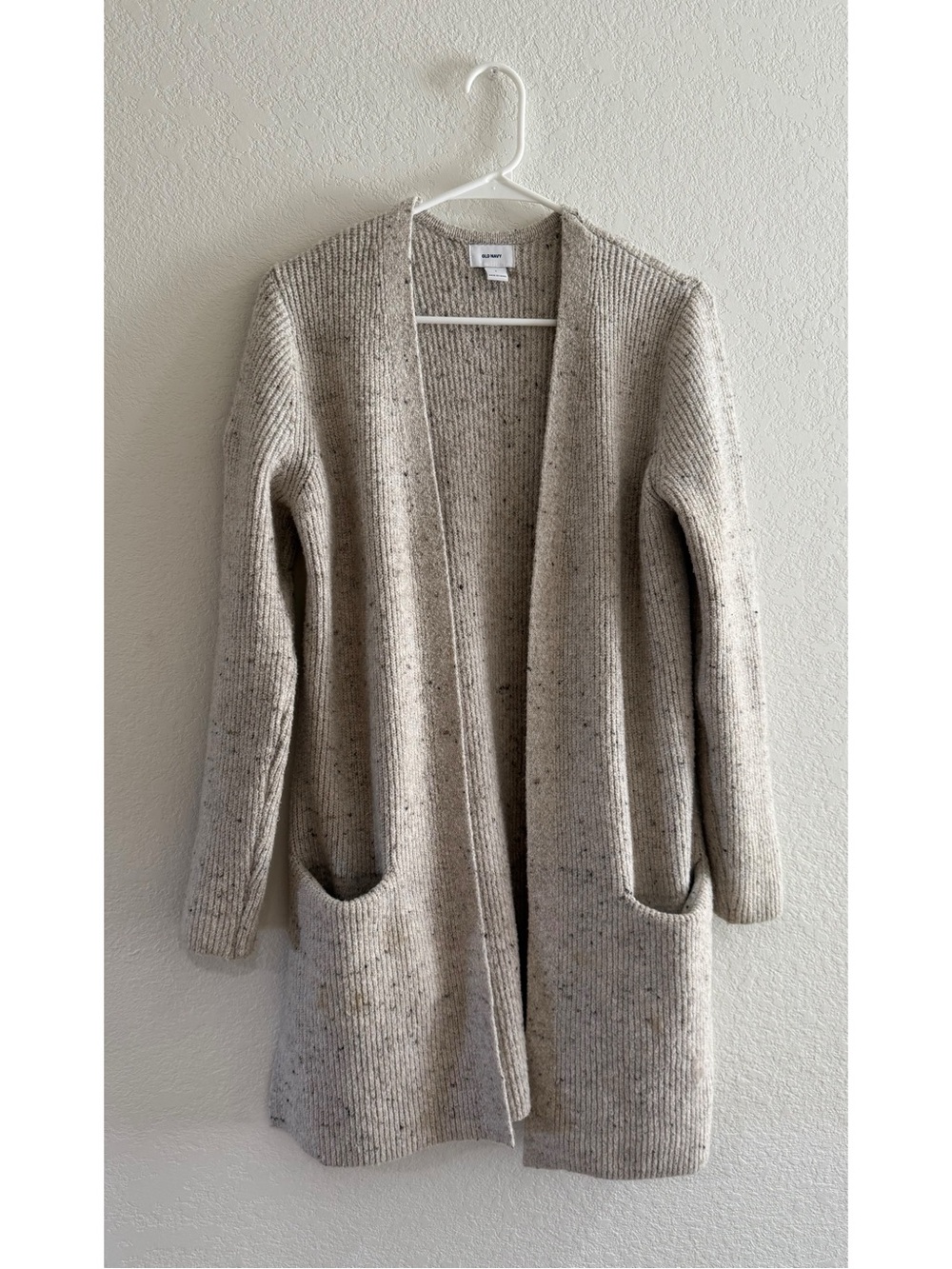 Old Navy Open-Front Longline Cardigan in Oatmeal Speckle